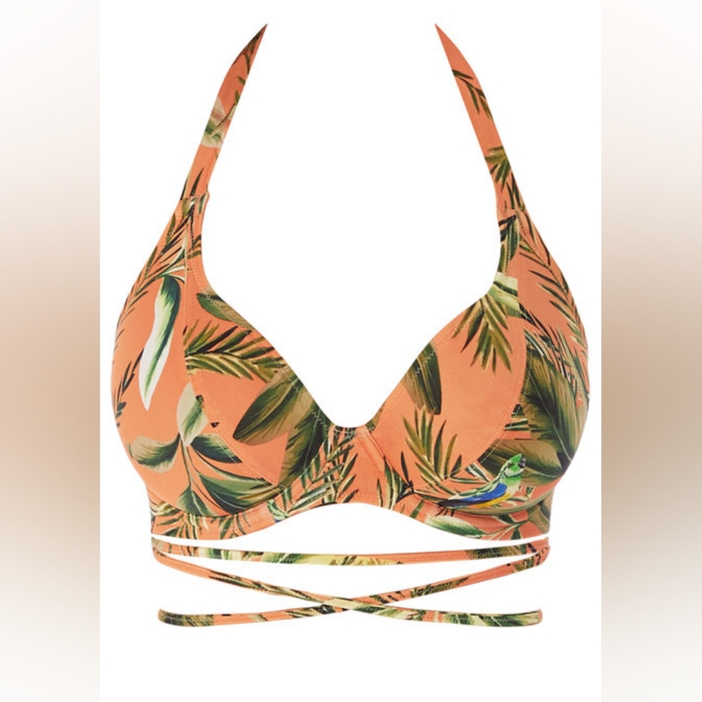 Freya Tropical Print Halter Bikini Top Birds In Paradise Full Figure Bust 34K - Picture 3 of 12